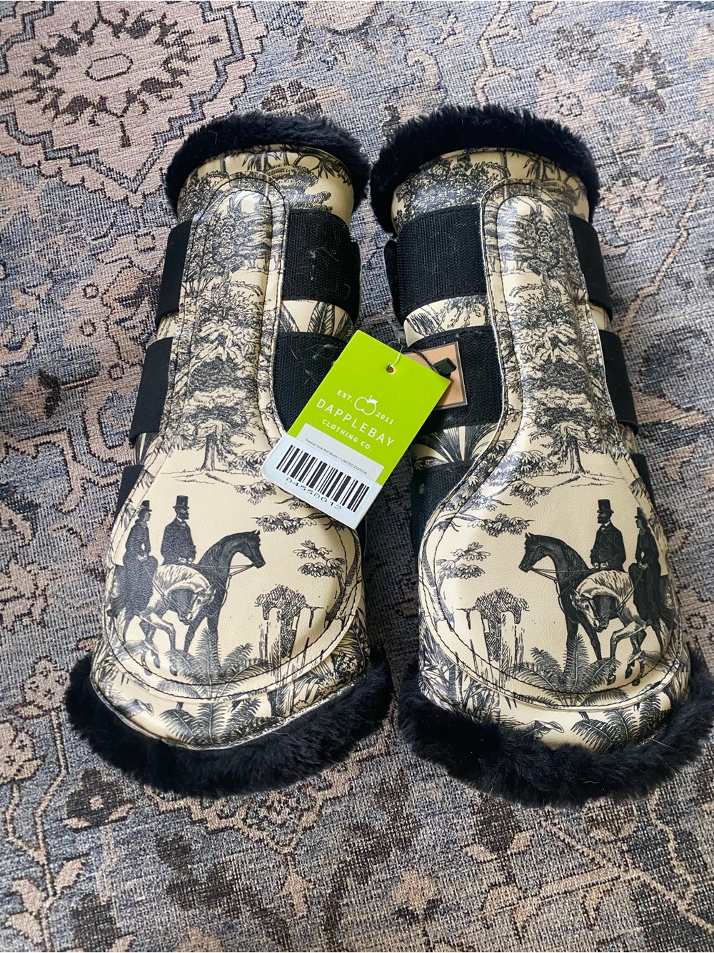 DappleBay Black & Cream Horse Print Padded Bell Boots for Horses - Picture 4 of 4